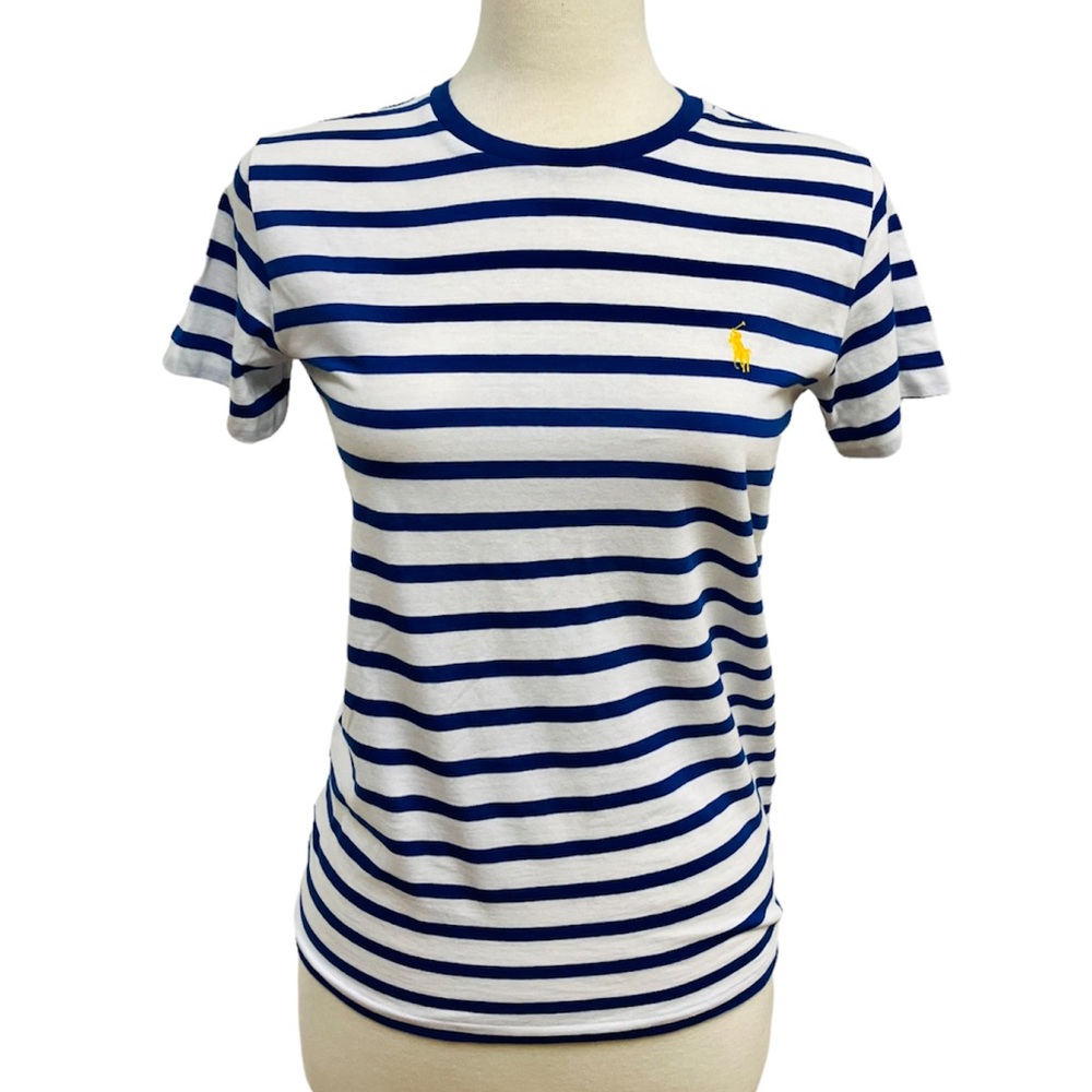 Ralph Lauren Sport Blue and White Striped Cotton Short Sleeve Women’s Medium